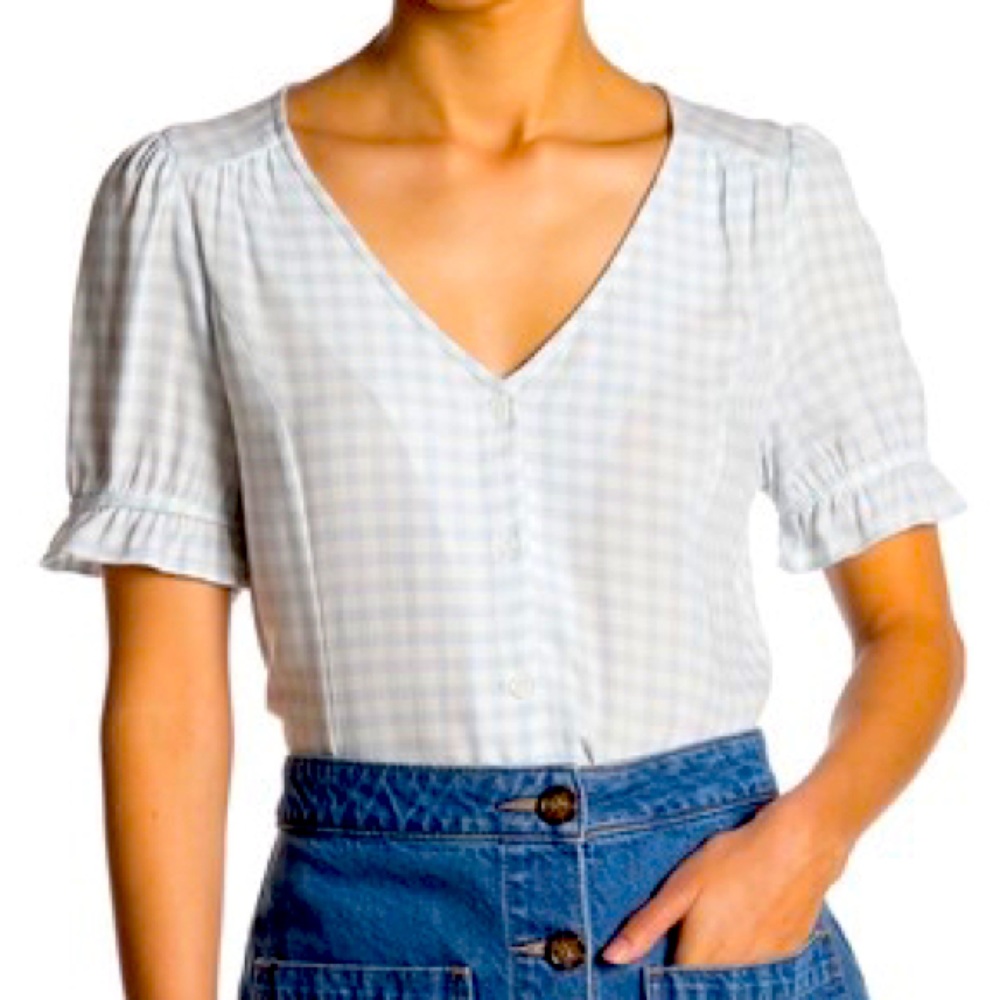 Ruffle Trim Sleeve Printed Blouse